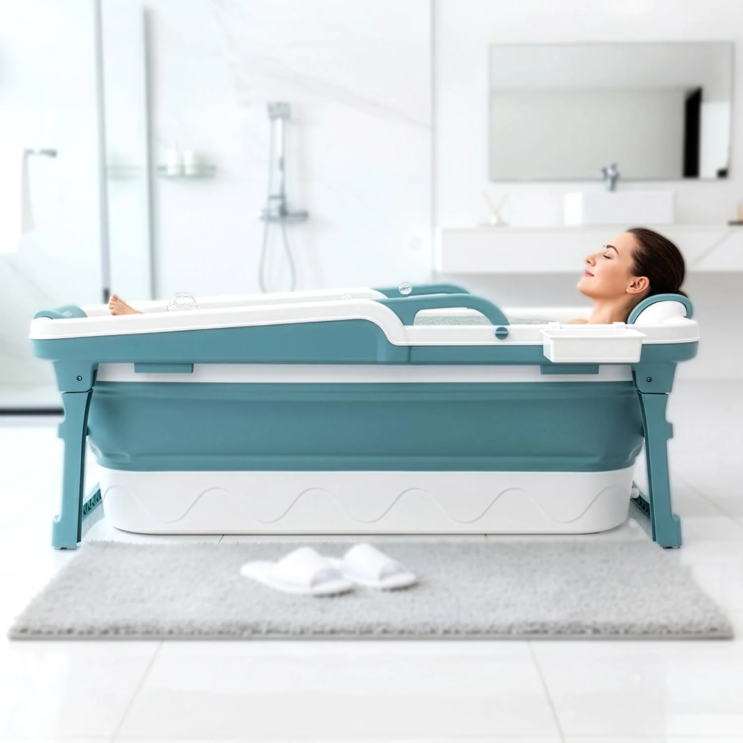Serenelife 59 inch Portable Bathtub for Adults Large Foldable Ice Bath Tub Hot Spa Soaking Tub