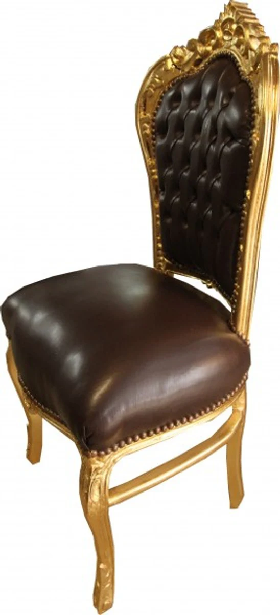 Baroque Dining Room Chair Brown Smooth Leather Look / Gold - Furniture