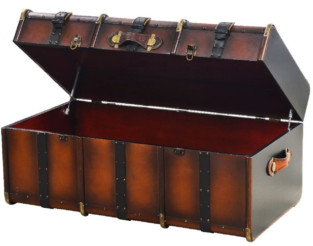 Luxury coffee table in suitcase look brown / brass 110 x 59 x H. 51 cm - Suitcase living room table with storage space - Living room furniture - Luxury furniture in suitcase look - Luxury collection