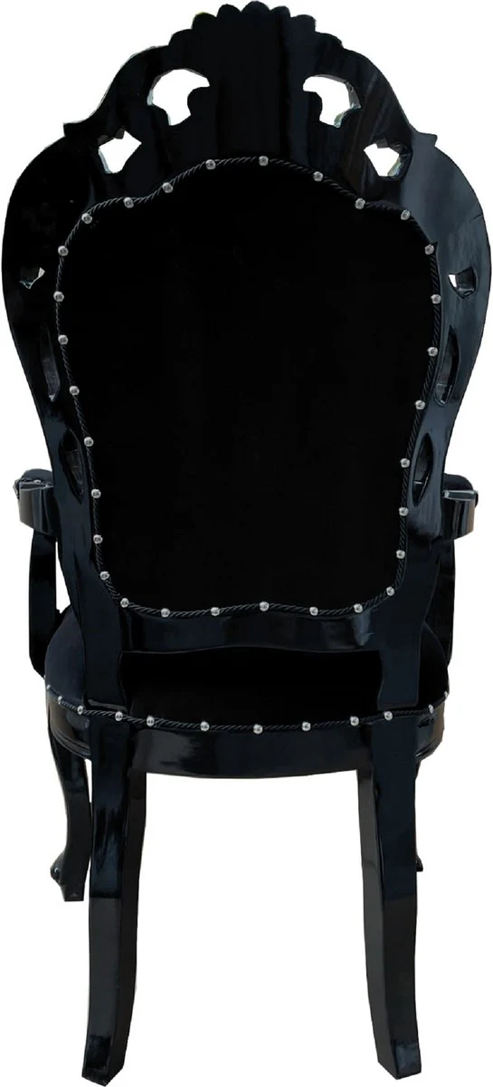 Baroque dining room chair black - handmade antique style chair with armrests and elegant velvet fabric - dining room furniture in baroque style