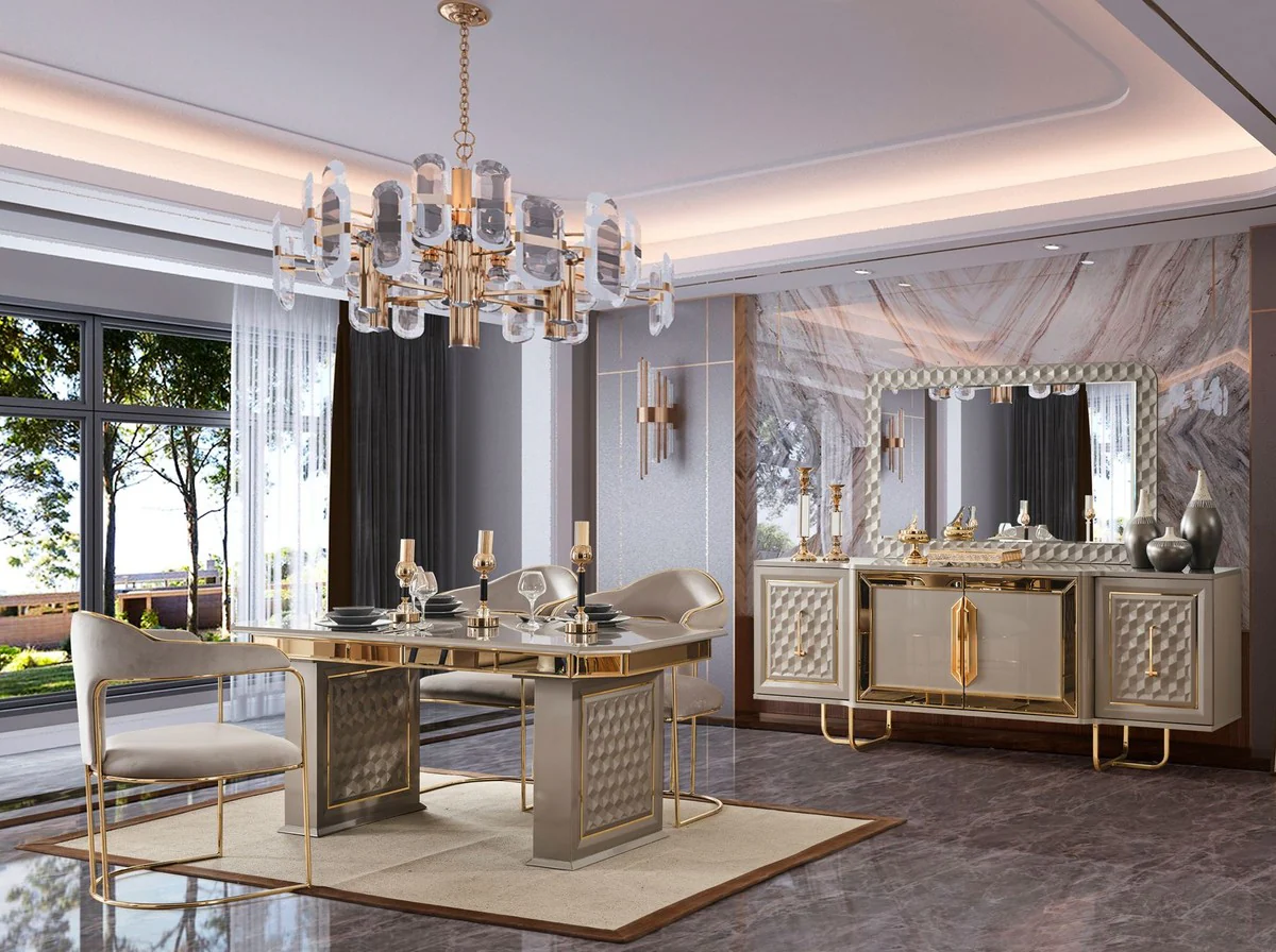 Luxury Art Deco Dining Room Chair Set of 6 Gray / Gold 60 x 58 x H. 92 cm - Dining Room Furniture - Restaurant Furniture - Art Deco Furniture - Luxury Furniture - Luxury Quality