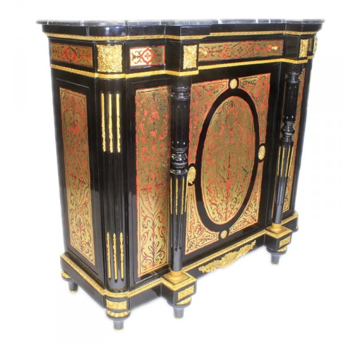 Baroque Boulle chest of drawers black / gold / red with marble top 130 cm - furniture cabinet sideboard