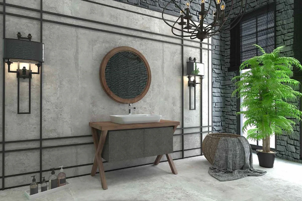 Luxury bathroom set dark brown / dark gray - 1 vanity unit with 2 doors and 1 sink and 1 wall mirror - Luxury collection