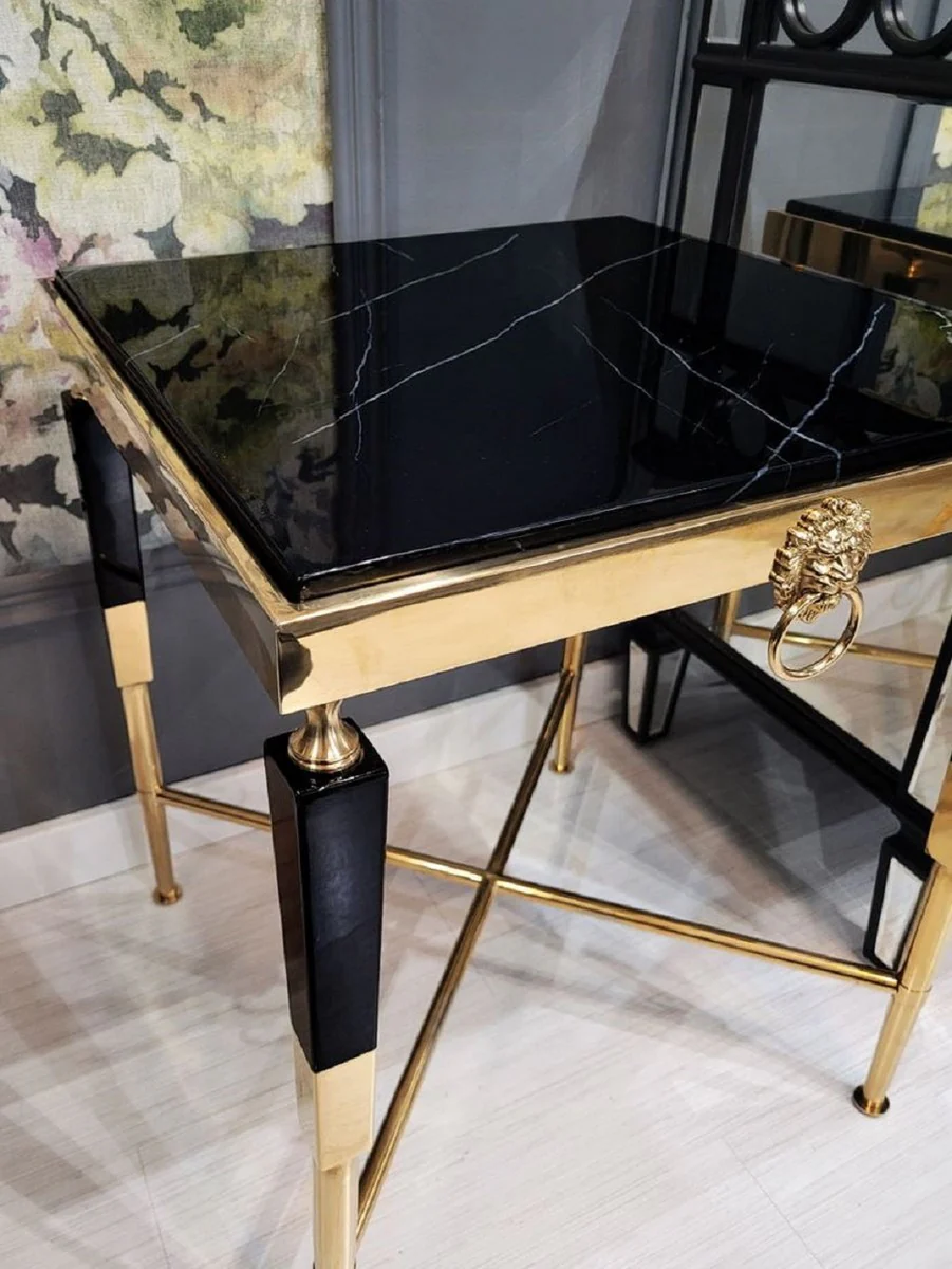 Luxury side table black / gold 50 x 50 x H. 60 cm - Square table with artificial marble table top - Luxury living room furniture - Hotel furniture - Luxury furnishings - Hotel furnishings