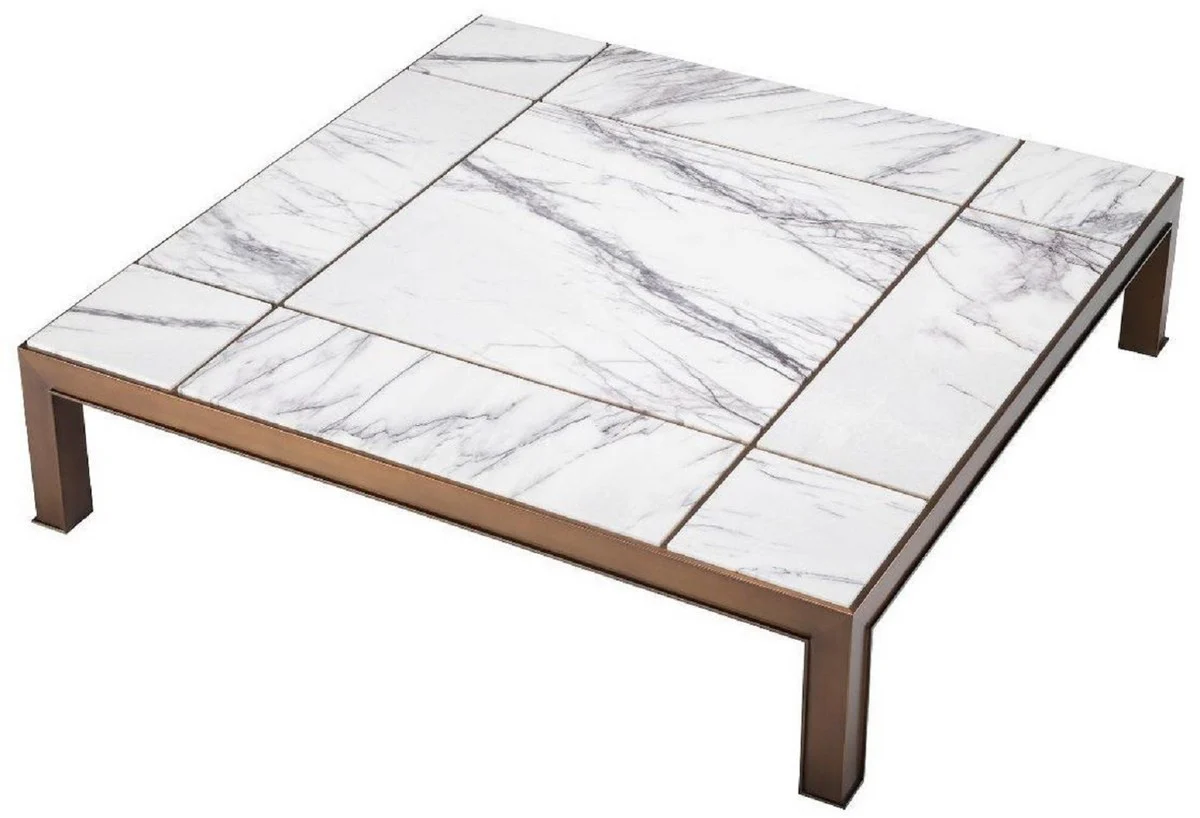 Luxury coffee table antique brass / white / purple 119 x 119 x H. 29 cm - Modern stainless steel living room table with marble tops - Living room furniture