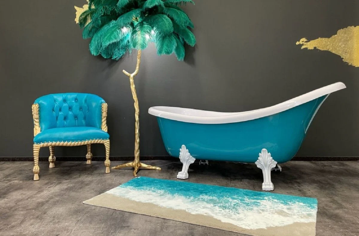Luxury Art Nouveau bathtub turquoise / white 174 x 83 x H. 81 cm - Freestanding retro bathtub with lion feet - Retro bathroom furniture