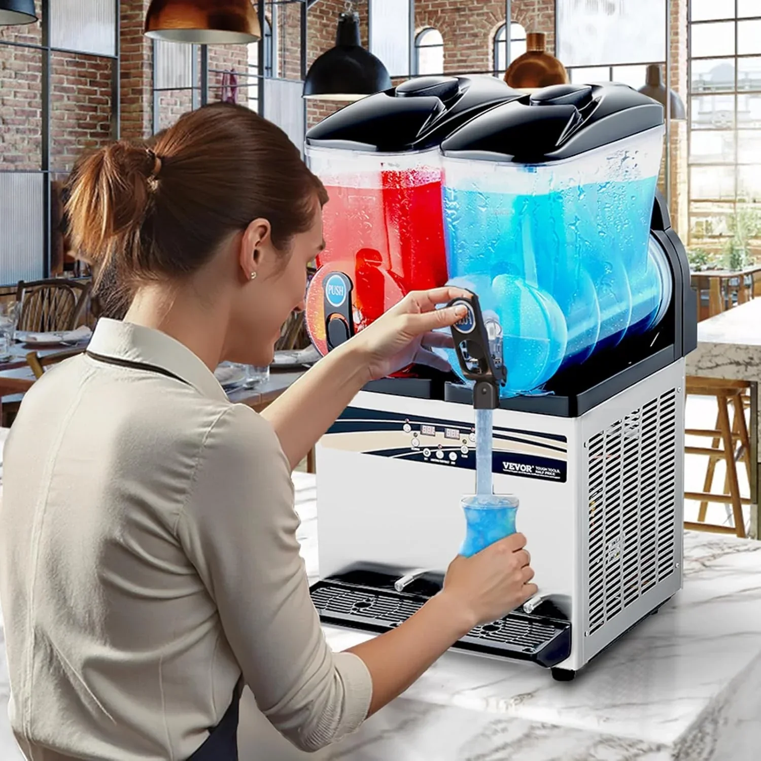 VEVOR Slushy Machine 15Lx2 Double Tank Commercial Margarita Machine 120 Cups Stainless Steel