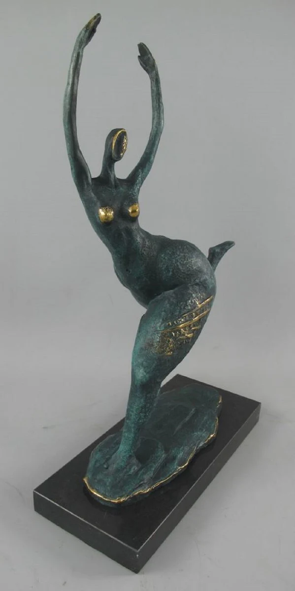 Luxury bronze decorative sculpture dancer turquoise / gold / black 35 x 15 x H. 48 cm - abstract bronze decorative figure with marble base - desk decoration - decorative accessories