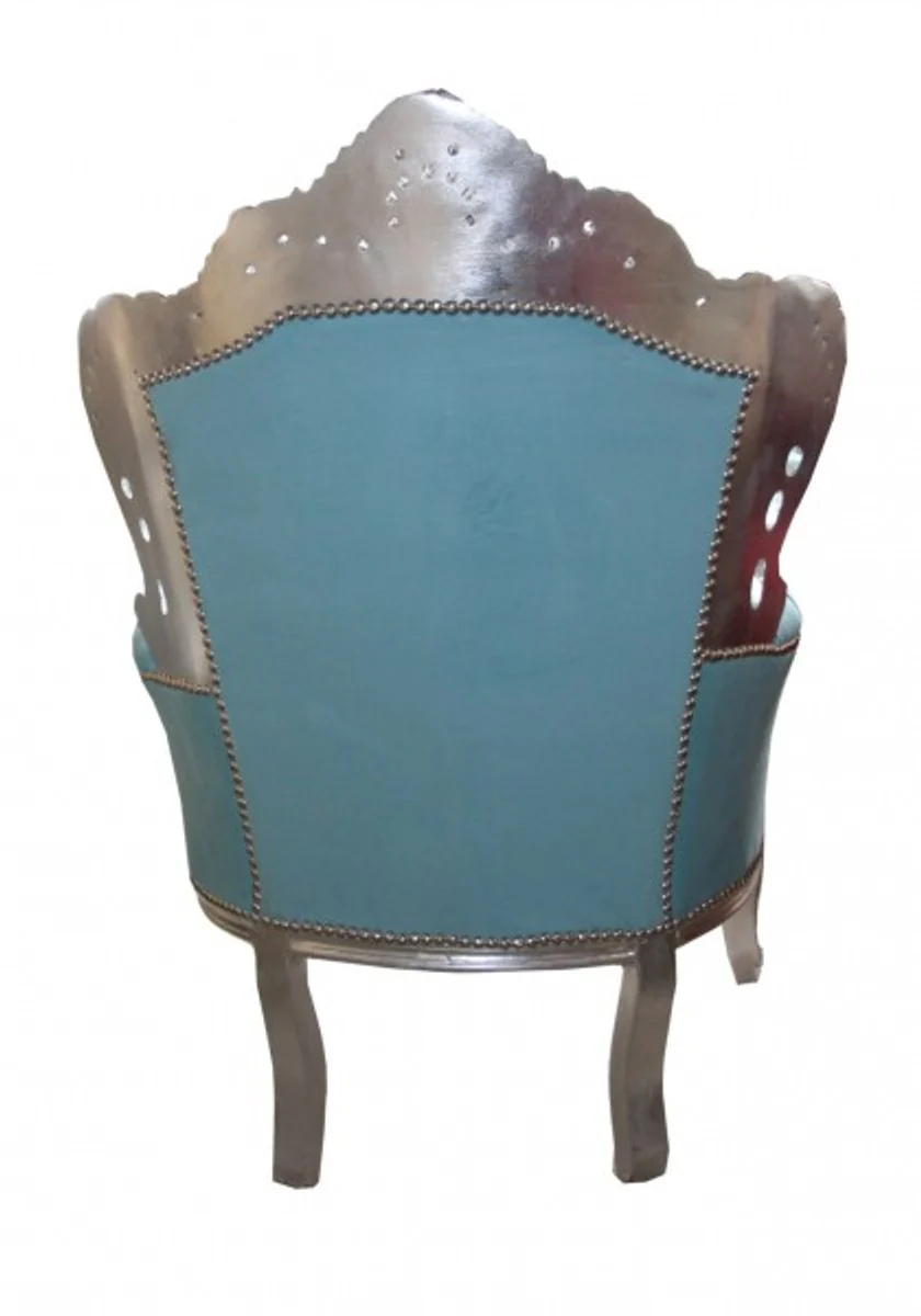 Baroque Armchair King Blue / Silver Furniture Antique Style