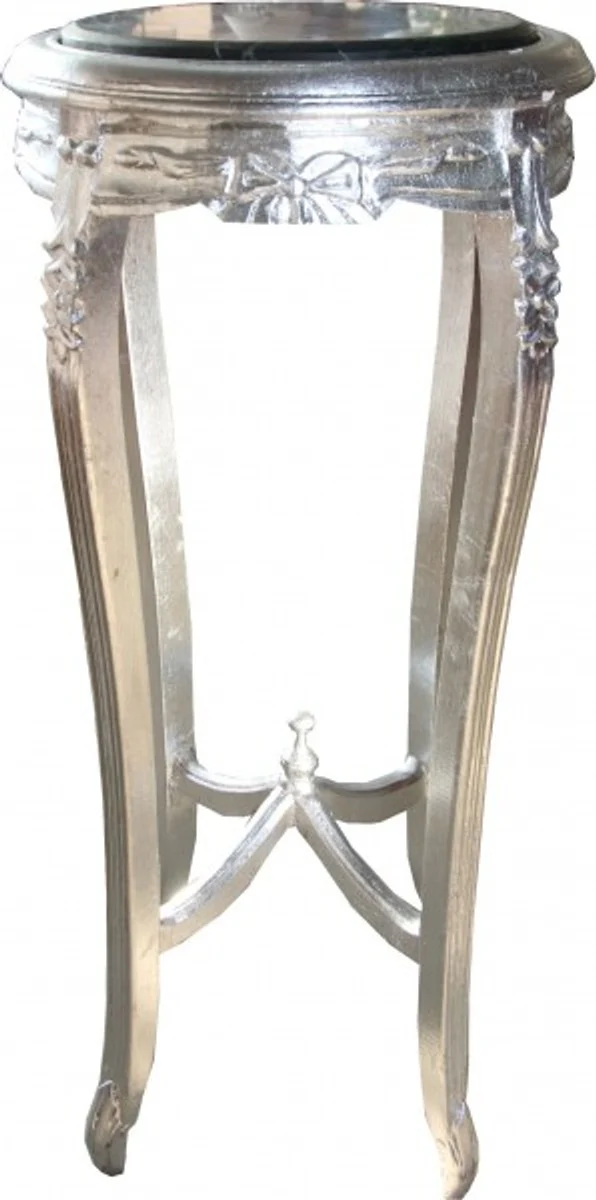 Baroque side table with marble top round silver 91 x 46 cm antique style - telephone flower table