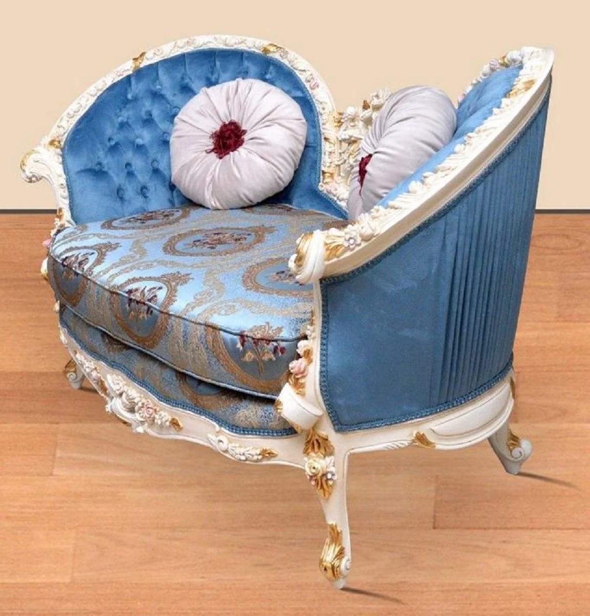 Baroque Sofa Blue Pattern / White / Gold - Handmade Living Room Sofa in Baroque Style - Magnificent Baroque Living Room Furniture