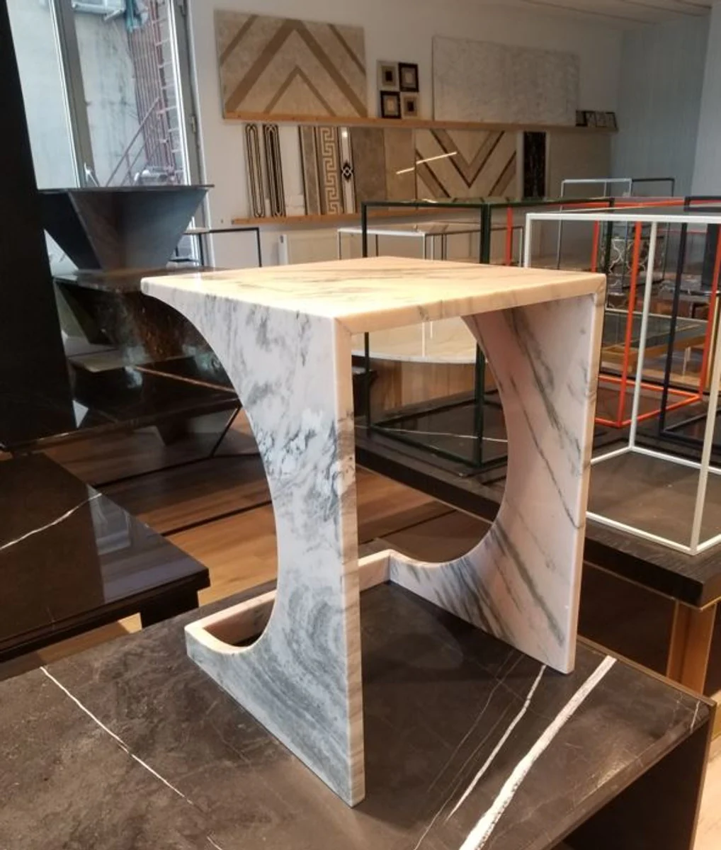 Luxury marble side table white / gray 40 x 40 x H. 55 cm - Marble table - Marble flower table - Luxury marble living room furniture