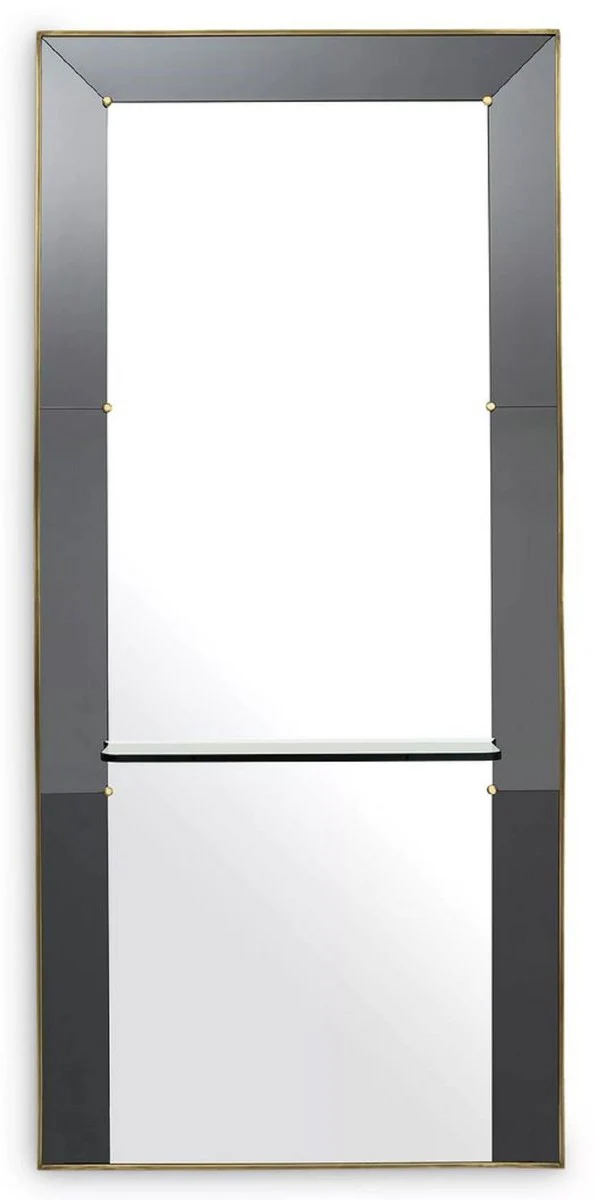 Luxury wall mirror gray / antique brass 100 x H. 217 cm - Rectangular wardrobe mirror with glass shelf - Bathroom mirror - Wardrobe furniture - Bathroom furniture - Luxury furniture