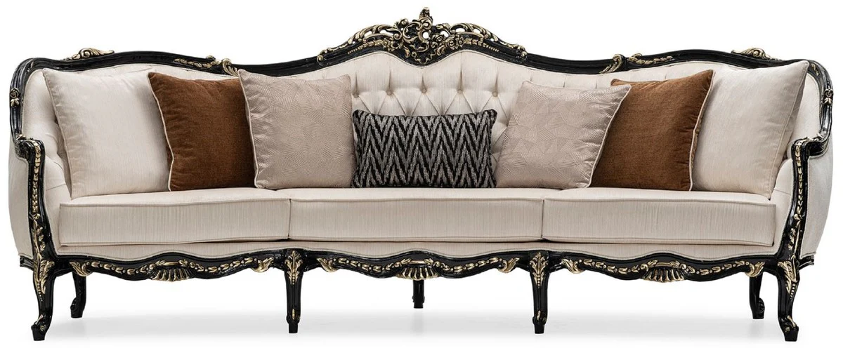 Luxury Baroque Living Room Set Cream / Black / Gold - 2 Sofas & 2 Armchairs & 1 Coffee Table - Handcrafted Living Room Furniture in Baroque Style - Noble & Magnificent