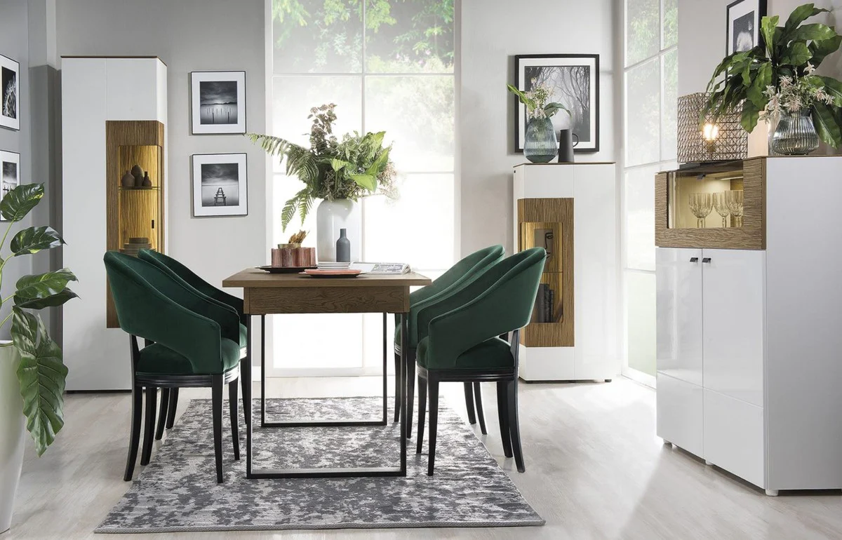 Corner display cabinet white / brown 65.4 x 40 x H. 202 cm - Modern illuminated solid wood display cabinet - Living room cabinet - Living room furniture