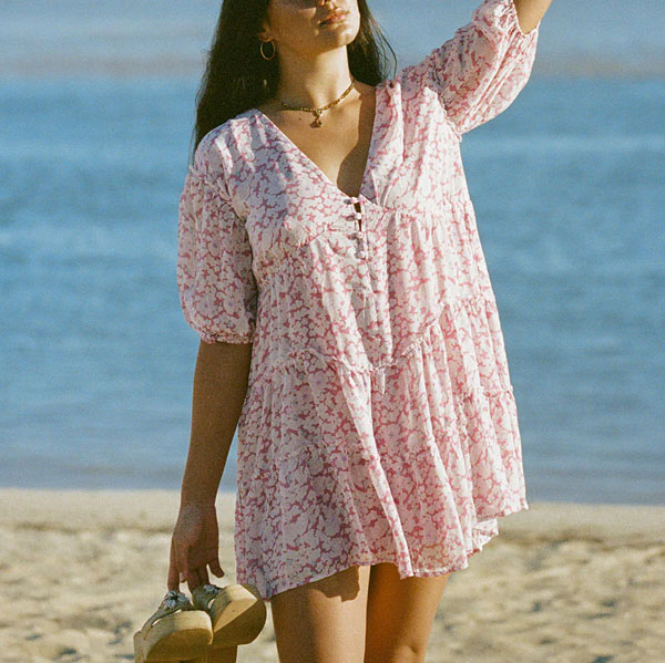 Ladies Holiday Floral Print Loose Short Dress