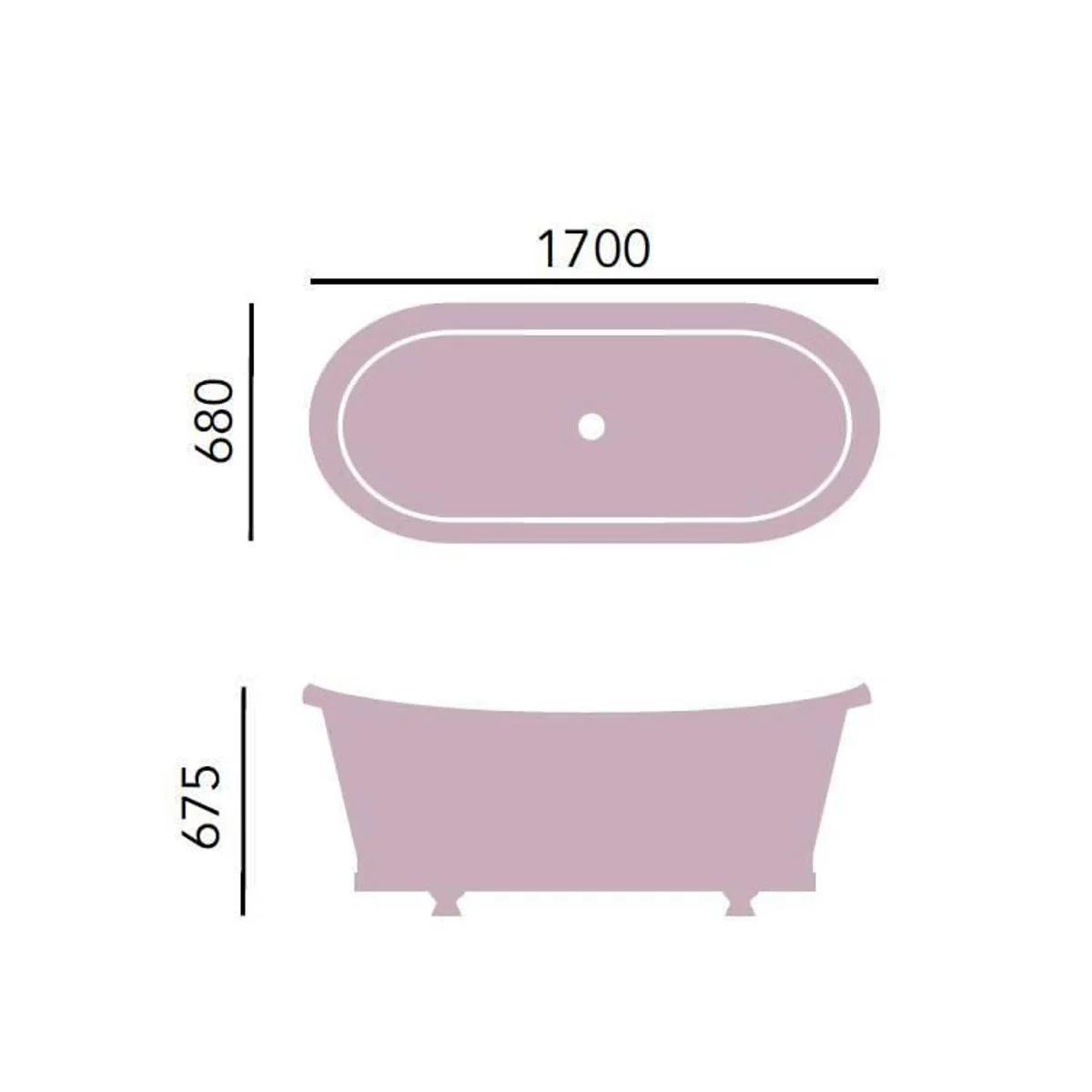 Luxury cast iron bathtub light gray / white 170 x 68 x H. 67.5 cm - Curved freestanding bathtub - Baroque & Art Nouveau bathroom furniture