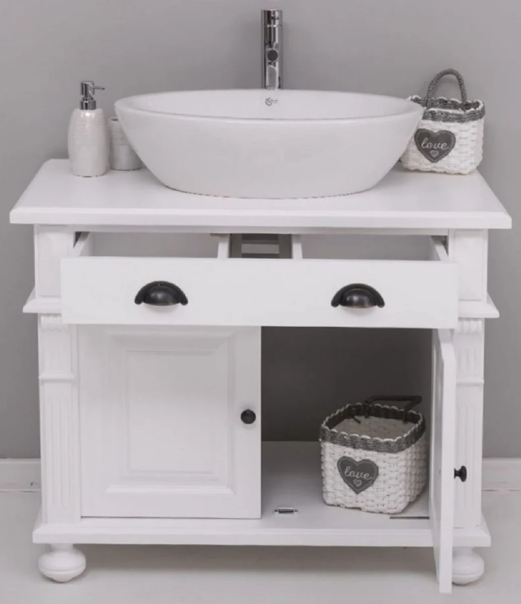 Country House Style Bathroom Set White - 1 Sink Cabinet & 1 Oval Ceramic Washbasin - Bathroom Furniture in Country House Style - Country House Style Furniture - Country House Style Bathroom Furnishings