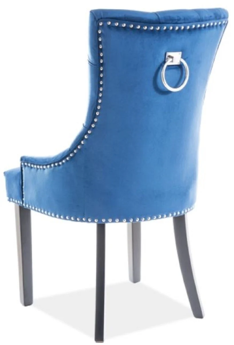 Luxury Chesterfield dining room chair blue / silver / black 55 x 45 x H. 99 cm - kitchen chair with velvet fabric - dining room furniture