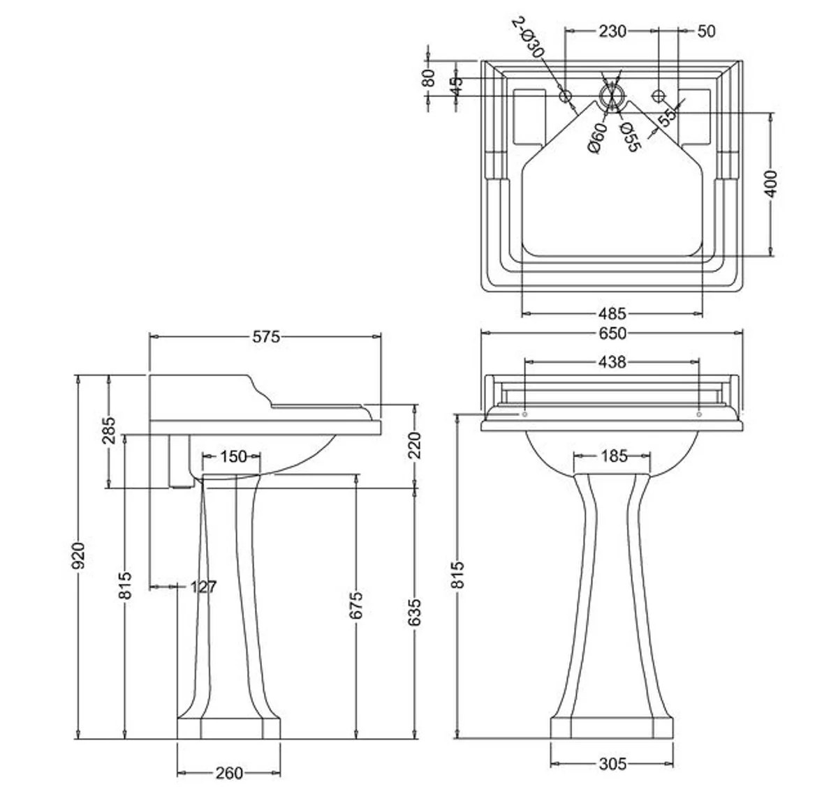Art Deco sink with 2 tap holes - hotel restaurant furniture
