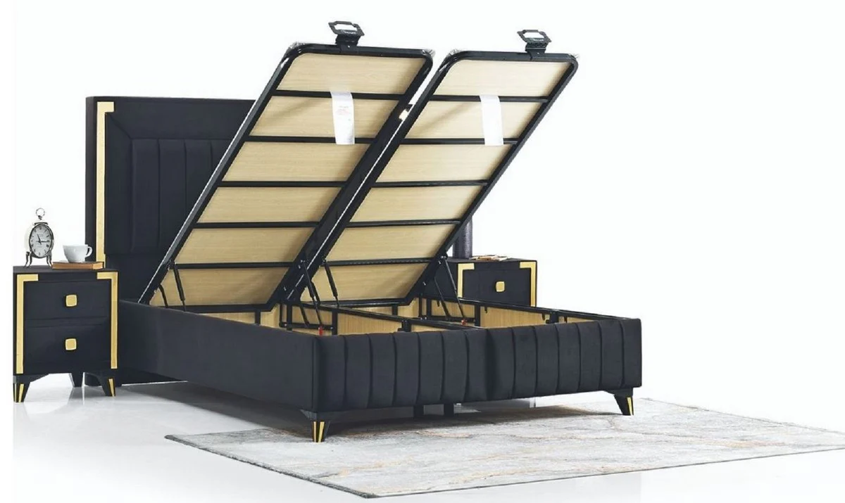 Luxury Double Bed Black / Yellow Gold - Modern Solid Wood Bed - Modern Bedroom & Hotel Furniture - Luxury Collection