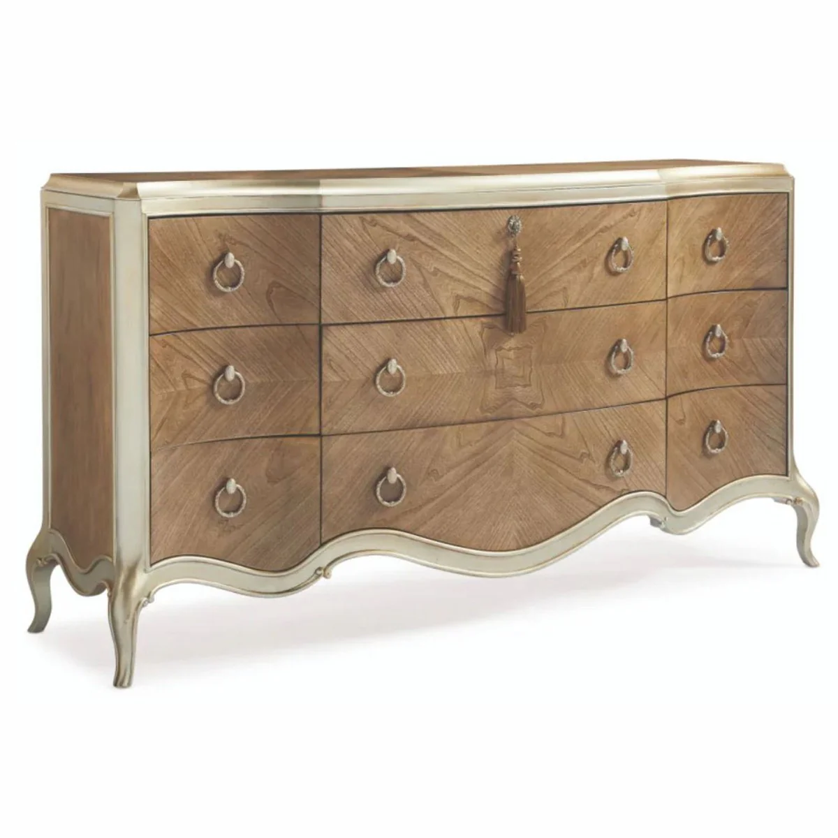 Luxury baroque chest of drawers with 9 drawers brown / champagne gold 185 cm
