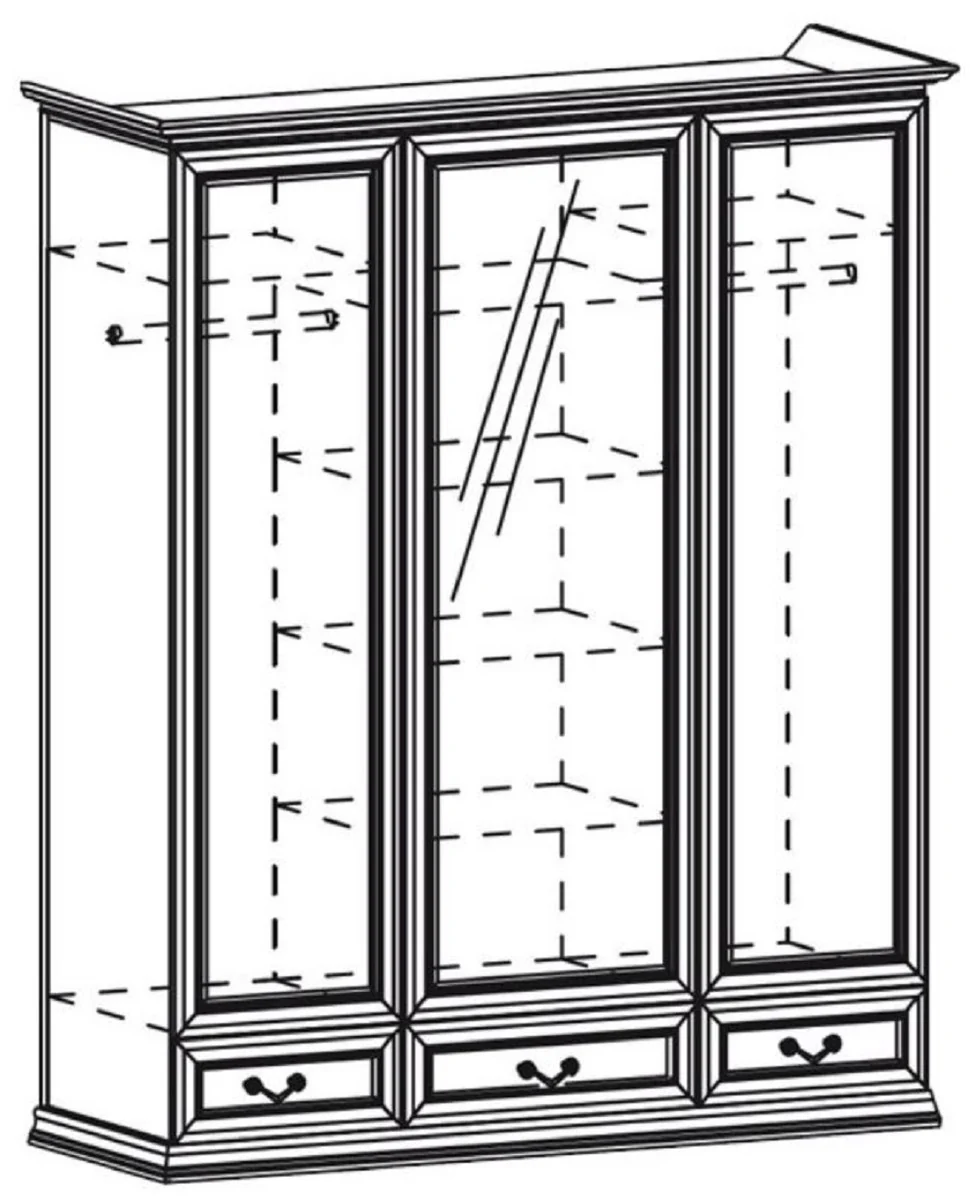 Luxury bedroom wardrobe brown 172.2 x 60.5 x H. 207.9 cm - Mirrored solid wood wardrobe with 3 doors and 3 drawers - Luxury solid wood bedroom furniture