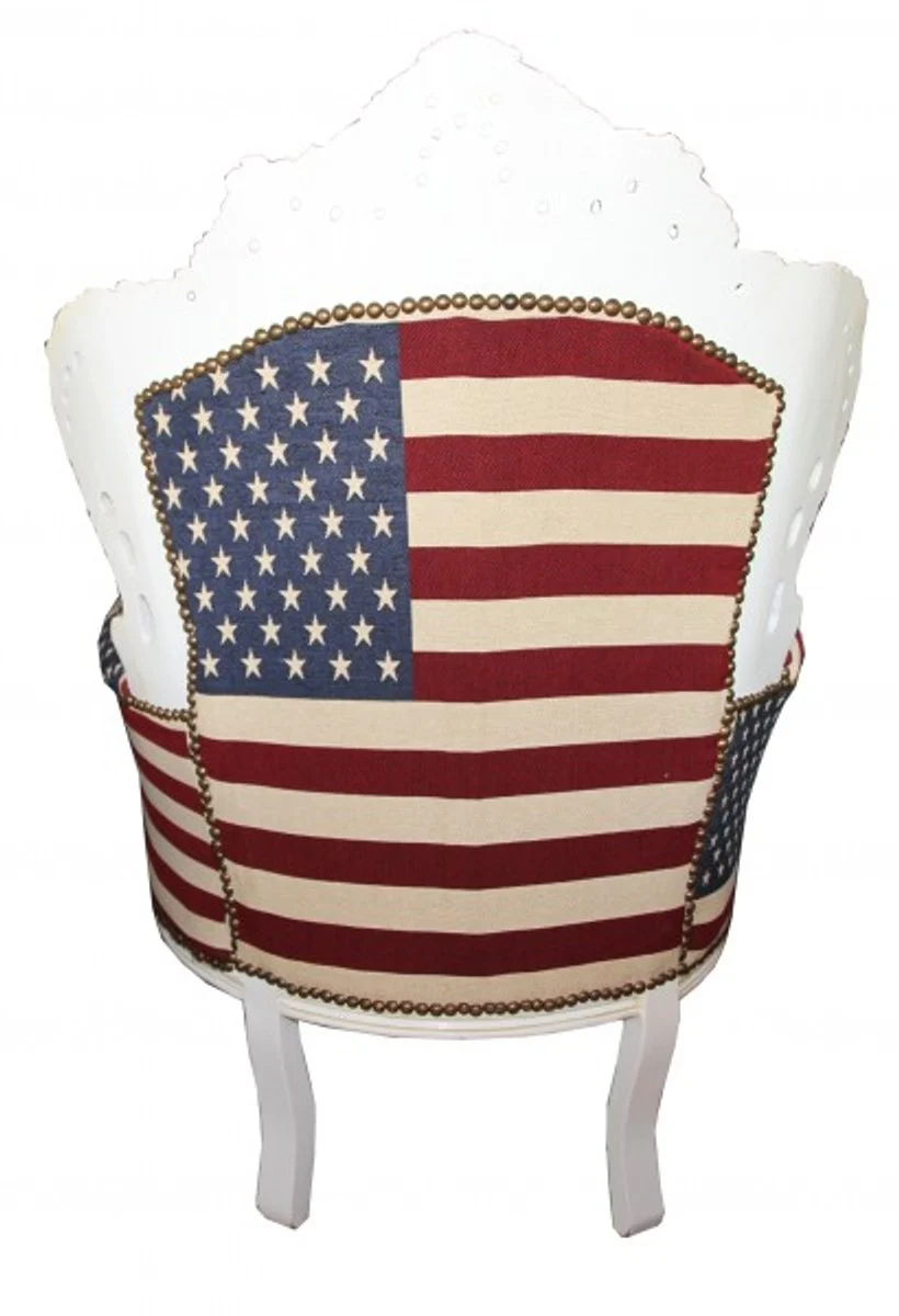 Baroque Armchair King USA Design/ Cream Furniture Antique Style- USA Flag