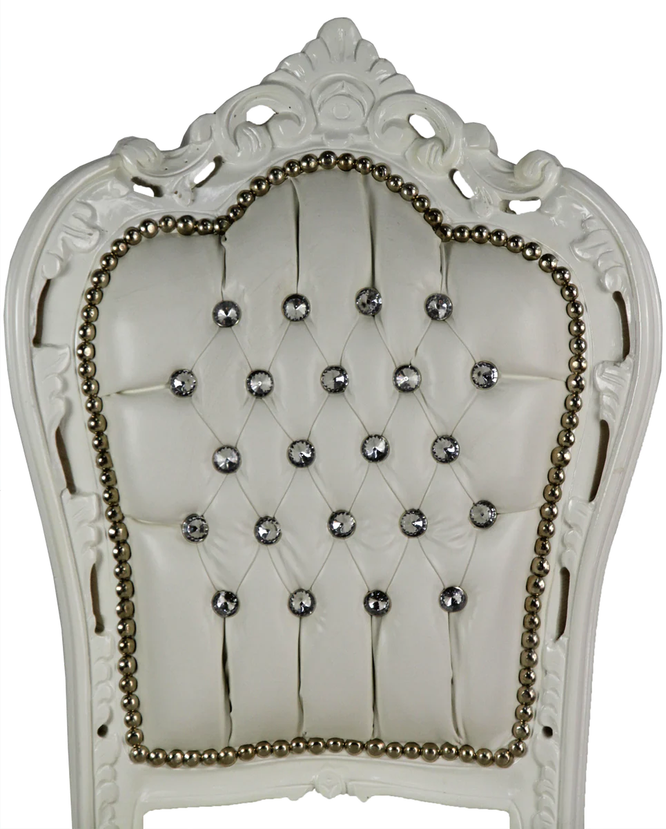 Baroque bar chair with faux leather and rhinestones cream / white 60 x 55 x H. 146 cm - handmade high chair - bar stool - baroque bar furniture