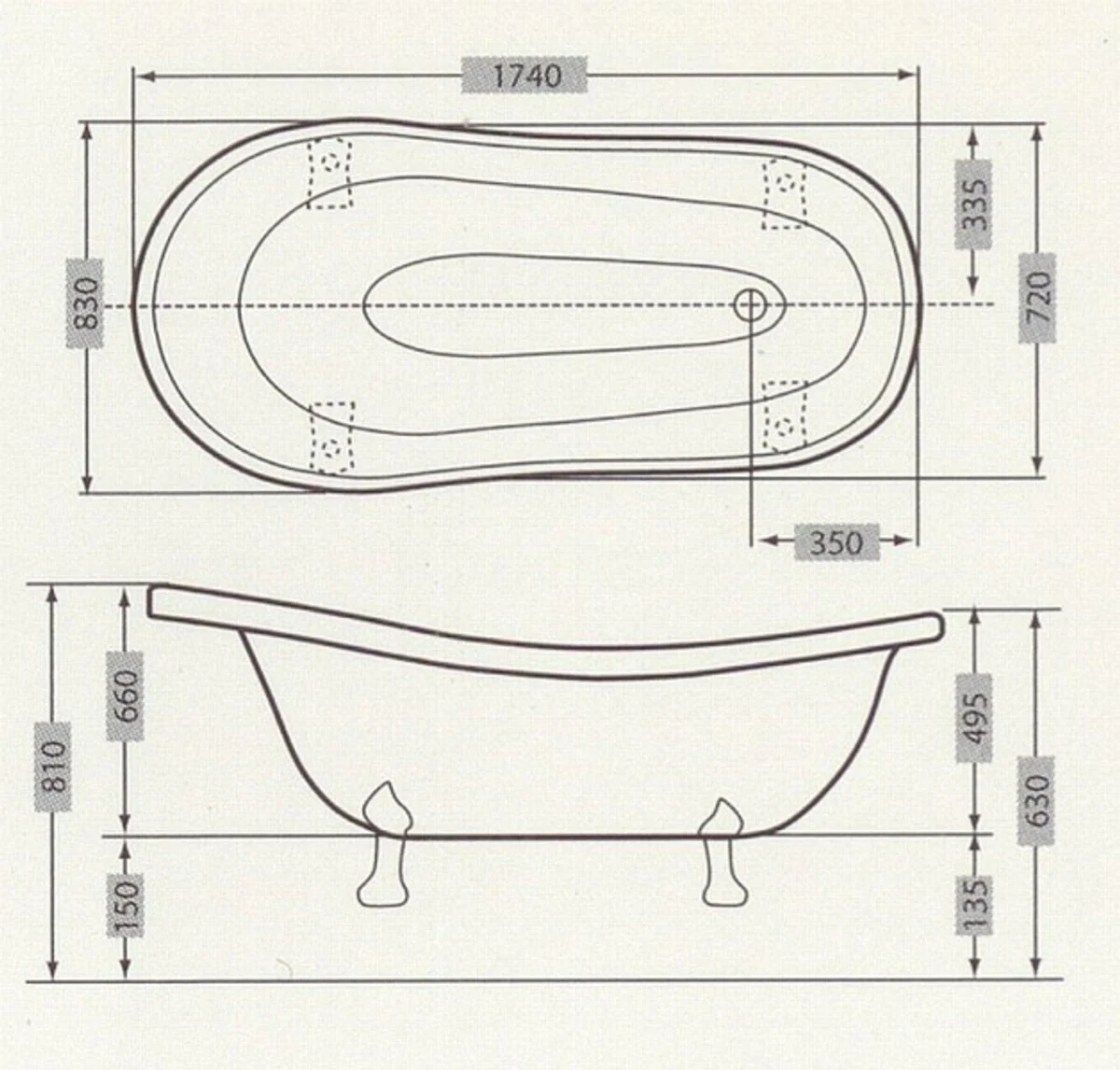 Freestanding luxury bathtub Art Nouveau Sicilia white/old gold 1740mm - Baroque bathroom - Retro antique bathtub