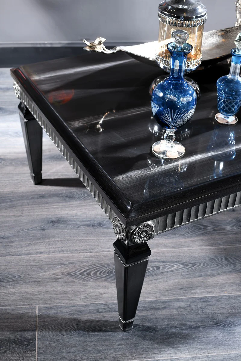 Luxury baroque coffee table black / silver 130 x 79 x H. 43 cm - living room table in baroque style