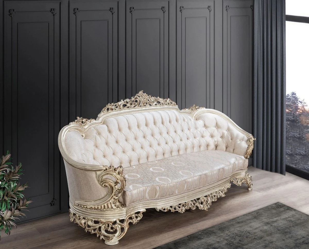 Luxury Baroque Living Room Set Cream / Beige / Antique Gold - 2 Sofas & 2 Armchairs & 1 Coffee Table - Handcrafted Living Room Furniture in Baroque Style - Noble & Magnificent