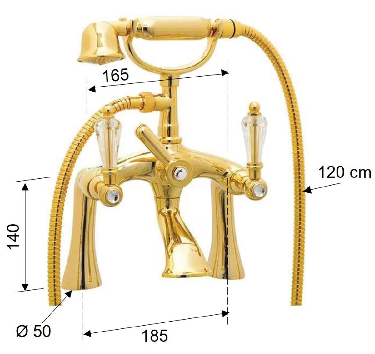 Luxury Art Nouveau bathtub faucet with Swarovski crystal glass gold - bathtub faucet with hand shower - nostalgic bathroom accessories