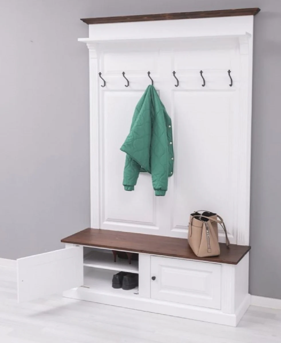 Country house style solid wood wardrobe white / dark brown 140 x 41 x H. 210 cm - wall wardrobe - hallway cabinet - hallway furniture - wardrobe furniture - country house style furniture