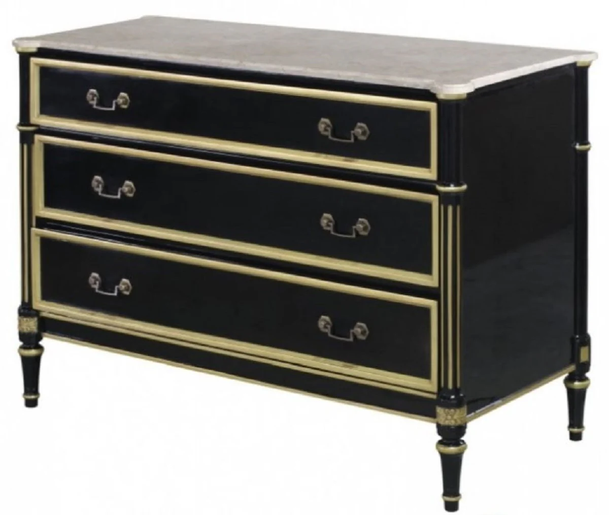 Luxury baroque chest of drawers with 3 drawers and marble top black / gold / white 111.3 x 52.6 x H. 81.3 cm - luxury furniture in the baroque style