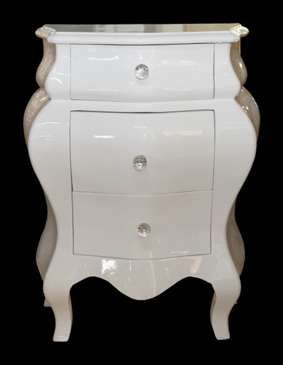 Baroque chest of drawers white glossy H 72 cm, W 57 cm - bedside table console