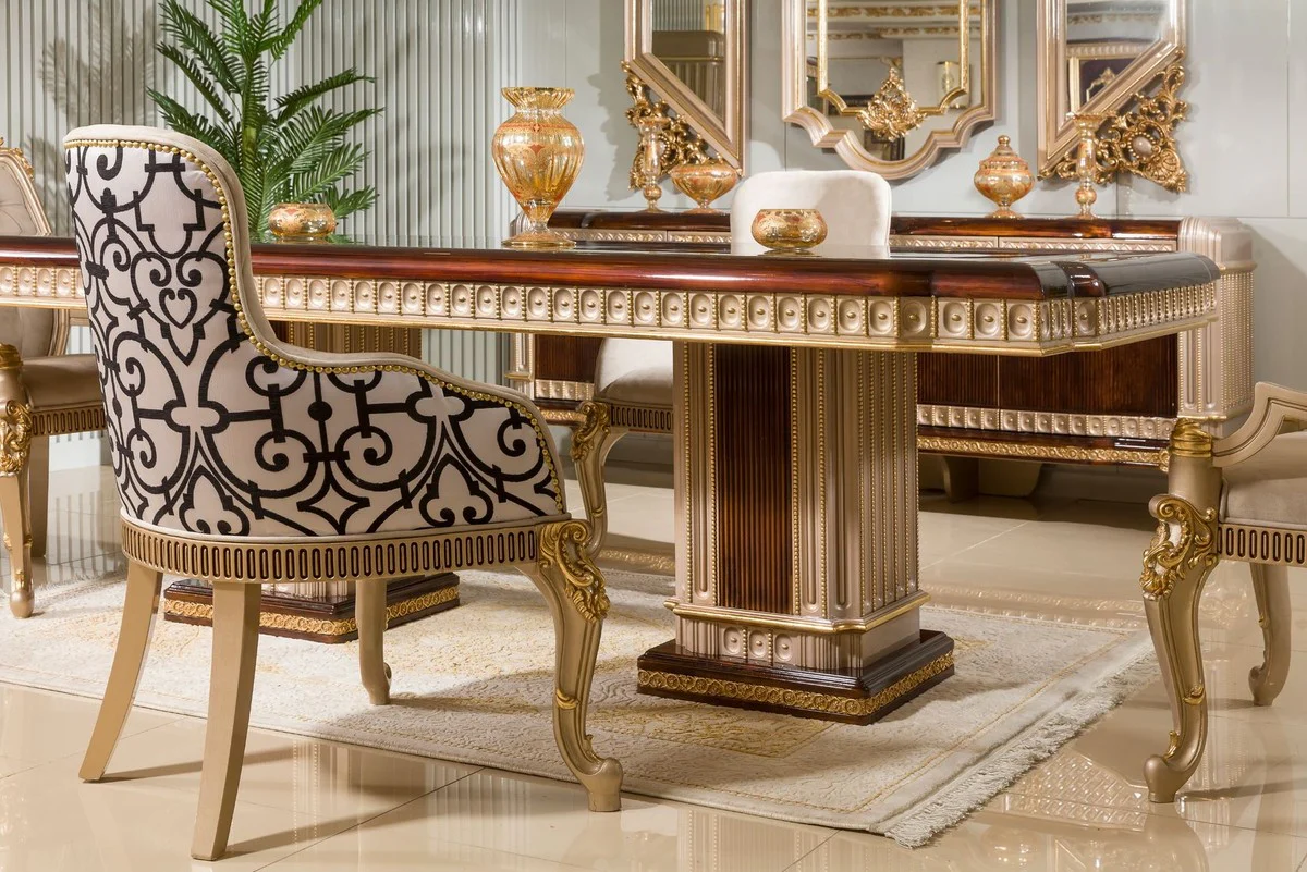 Luxury Baroque Dining Room Furniture Set Dark Brown / Gray / Gold