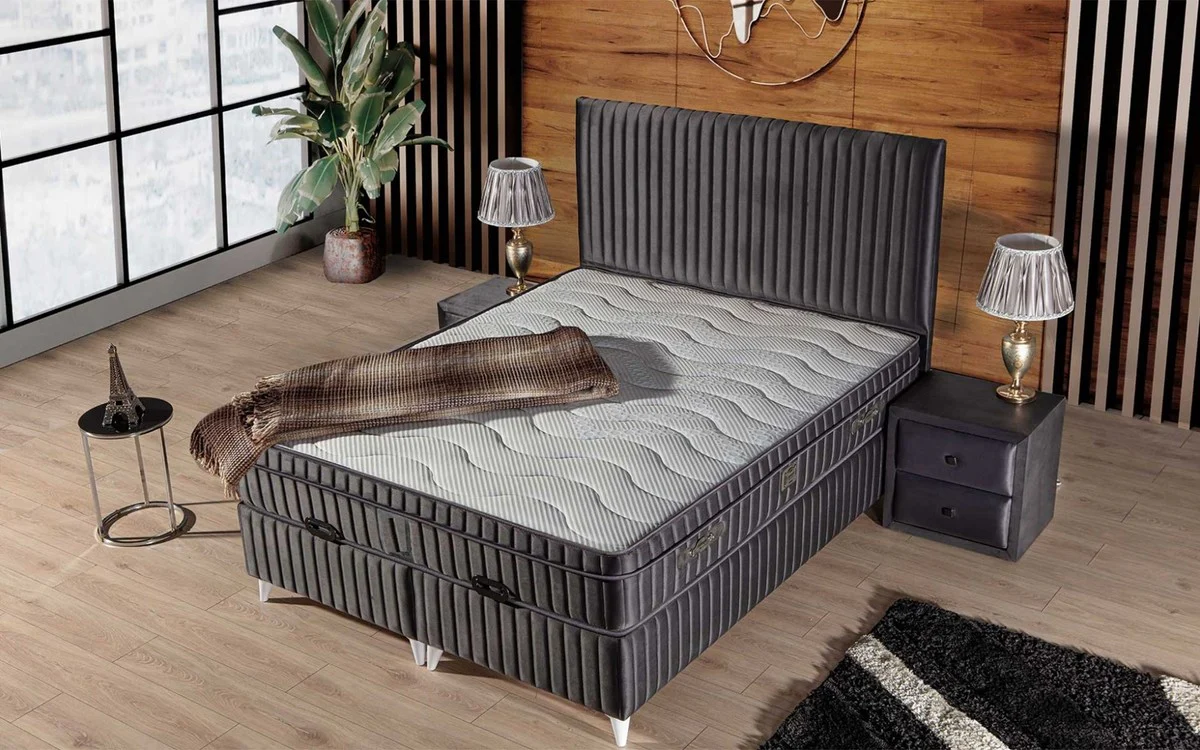 Luxury double bed with mattress gray / white 180 x 200 cm - bedroom furniture