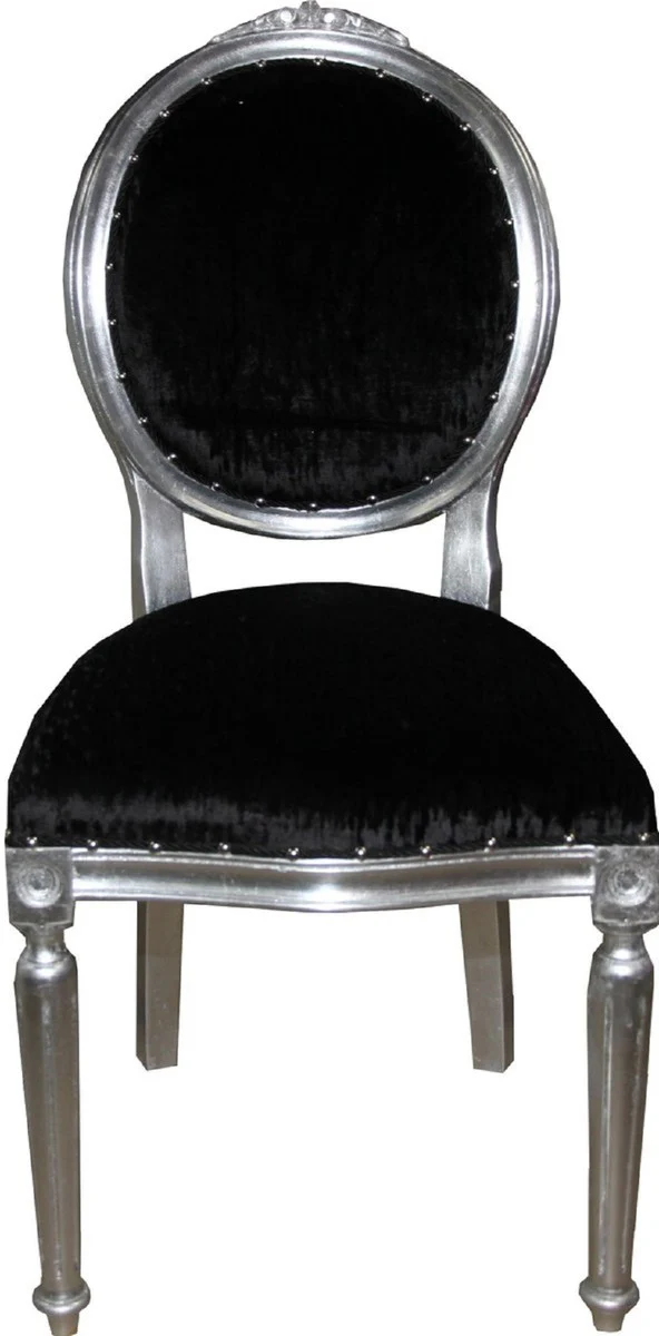 Luxury Baroque dining room set medallion black / silver 50 x 52 x H. 99 cm - 4 handmade dining chairs - Baroque dining room furniture