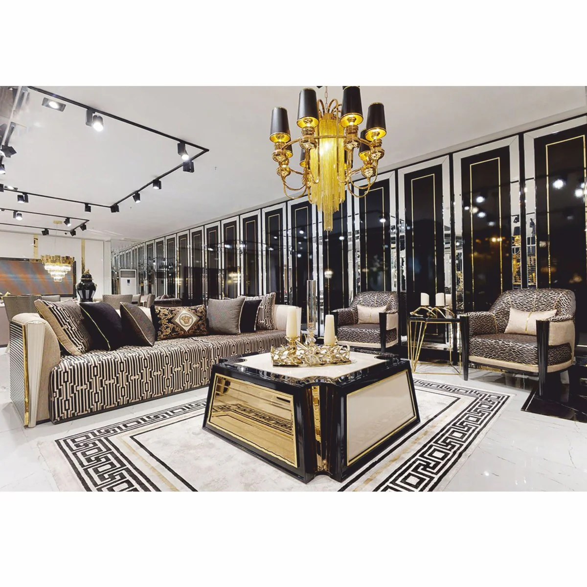 Luxury coffee table cream / black / gold 115 cm - hotel & living room furniture