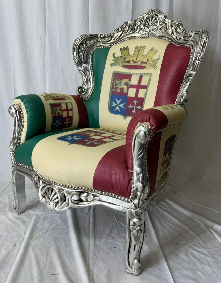 Baroque faux leather armchair Italy design / silver - Baroque furniture with Italy design
