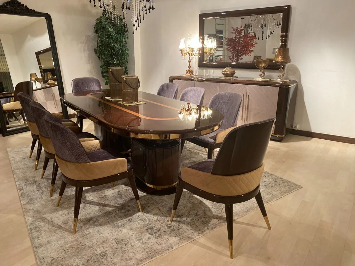 Luxury Dining Room Set Purple / Beige / Dark Brown / Gold - 1 Dining Table & 8 Dining Chairs - Luxury Dining Room Furniture - Luxury Quality