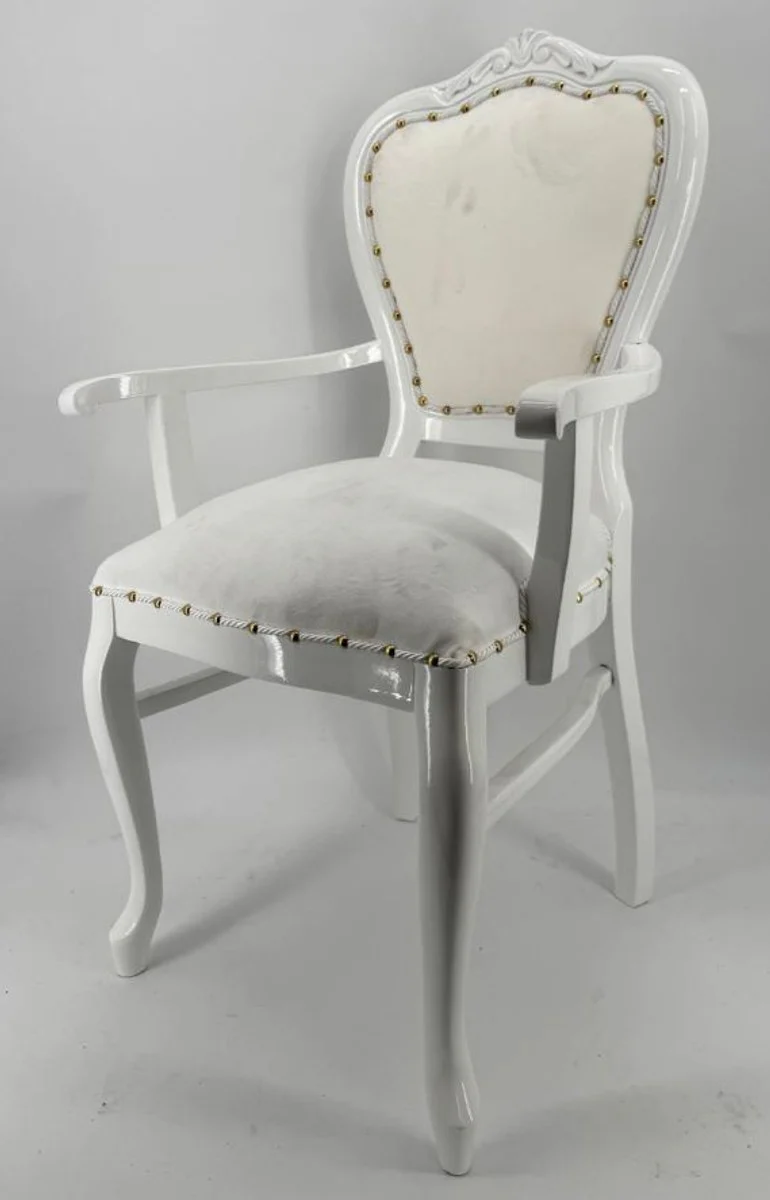 Luxury Baroque Dining Room Chair with Armrests Gray / Cream - Baroque Furniture