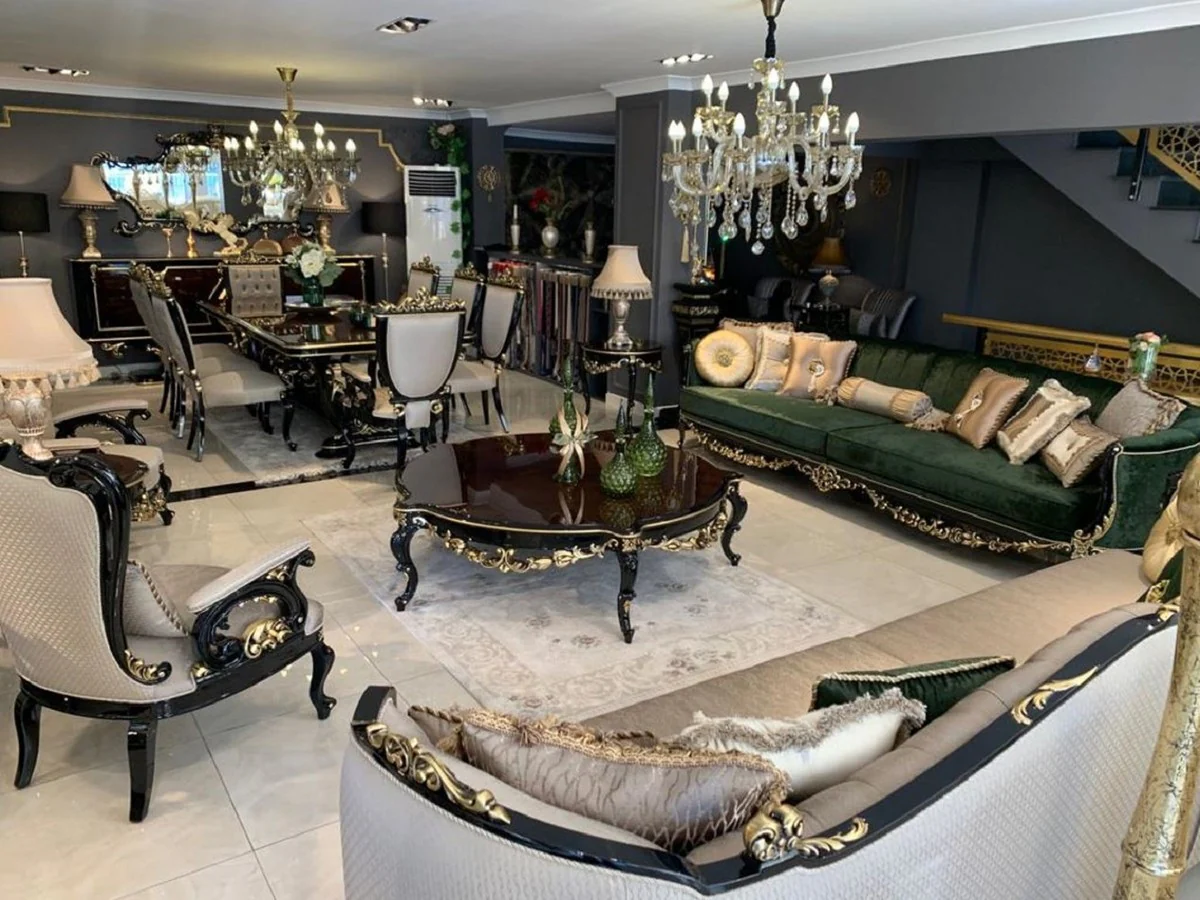 Luxury baroque sofa silver / black / gold - magnificent living room in baroque style - baroque living room furniture - noble & magnificent