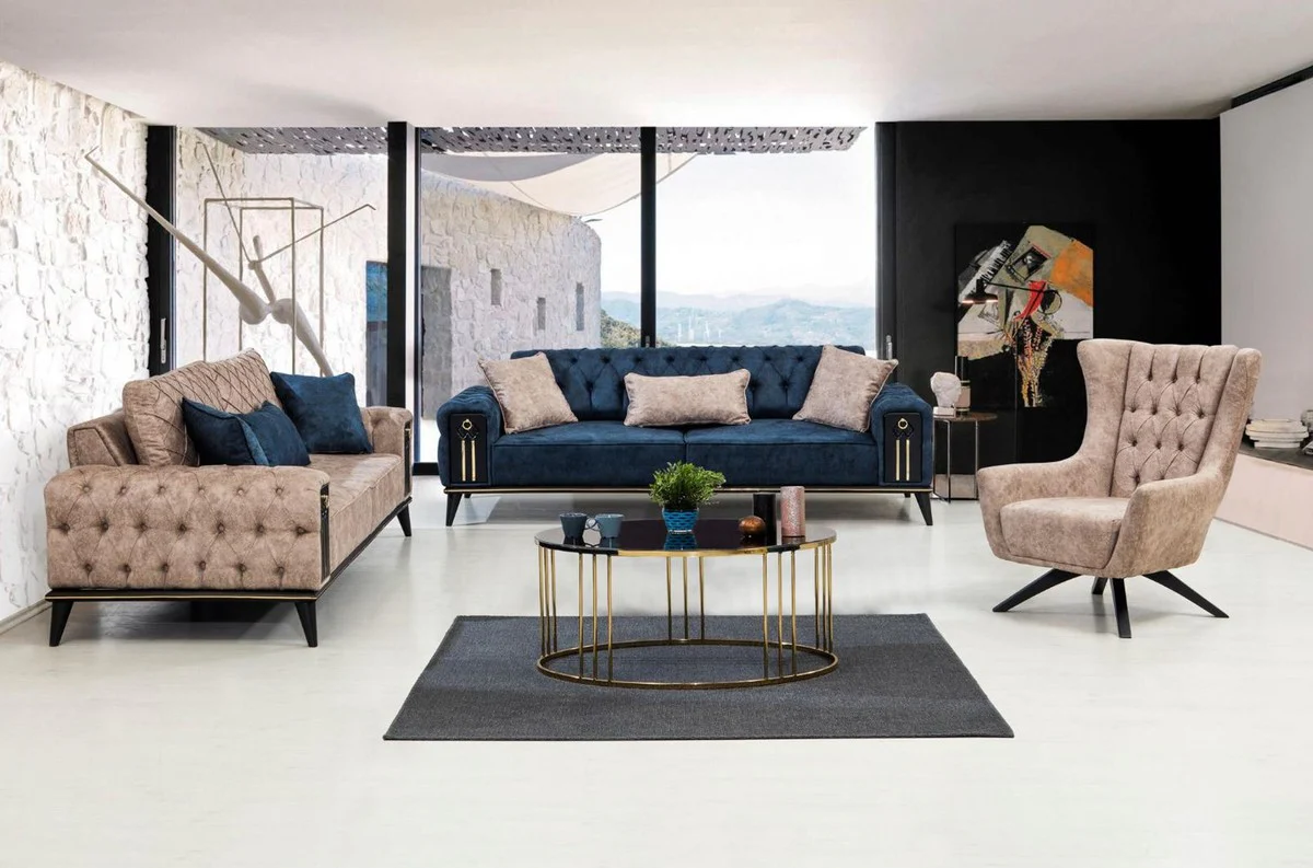 Luxury Chesterfield armchair beige / black 75 x 90 x H. 95 cm - Modern living room armchair - Chesterfield living room furniture