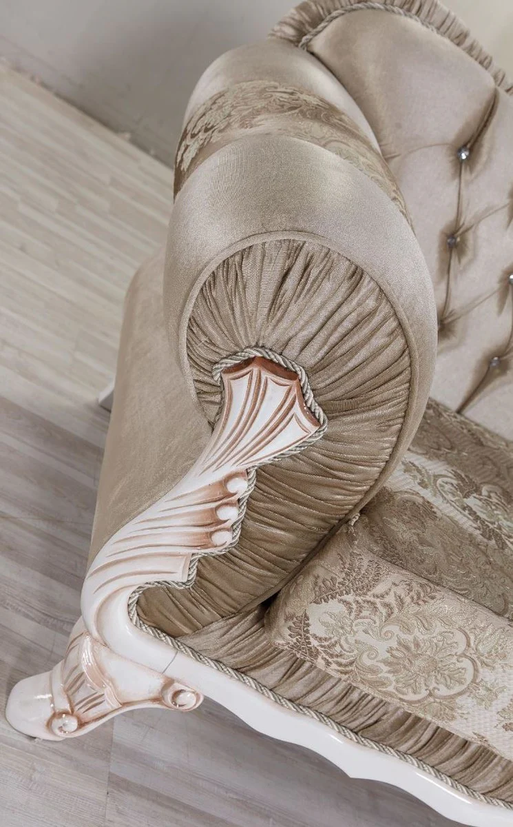 Baroque sofa brown / white / beige 230 x 84 x H. 100 cm - magnificent living room sofa with glittering stones - baroque style furniture