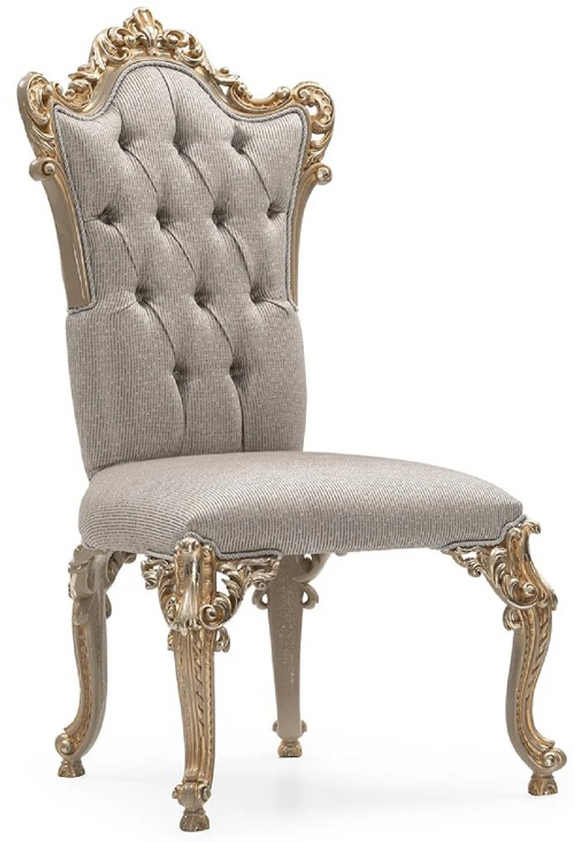 Luxury Baroque Dining Room Chair Set of 6 Silver / Gray / Gold - Magnificent Baroque Style Kitchen Chairs - Luxury Dining Room Furniture in Baroque Style - Baroque Dining Room Furniture - Baroque Style Furniture
