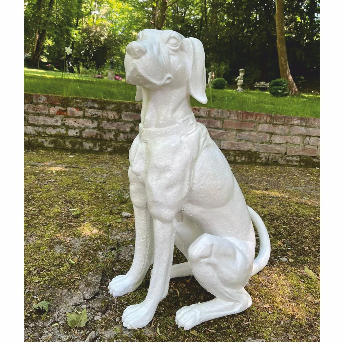 Decorative bronze sculpture dog white H. 70 cm - garden decoration
