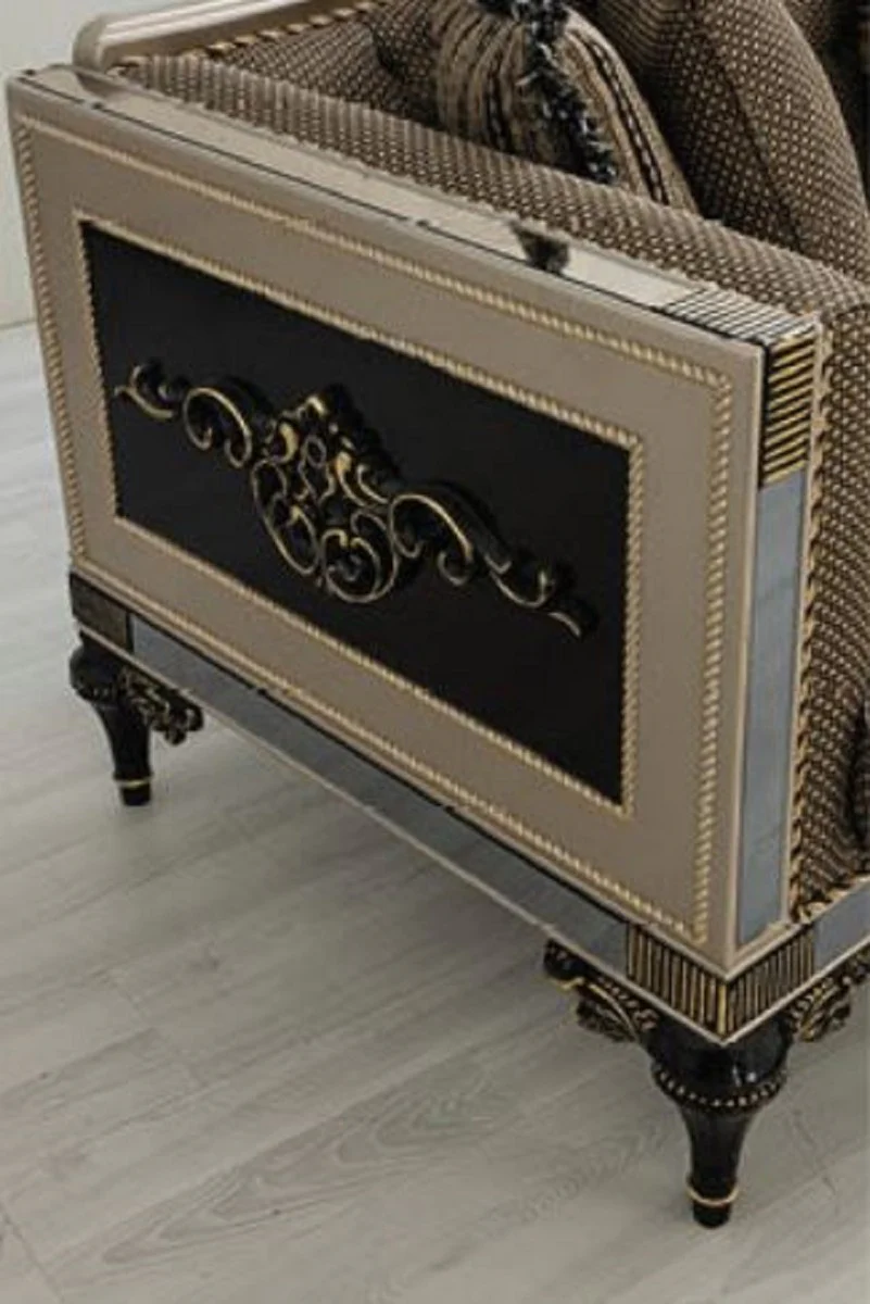 Luxury Baroque Sofa Brown / White / Black / Gold - Magnificent living room sofa with decorative pillows - Baroque living room furniture