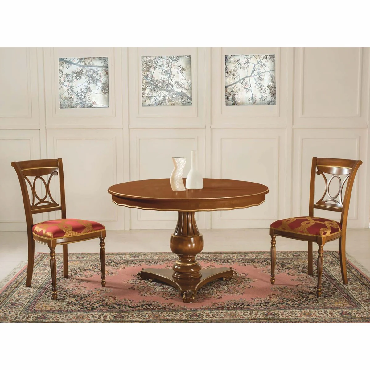 Luxury Baroque Dining Room Chair Bordeaux Red / Gold / Brown - Made in Italy